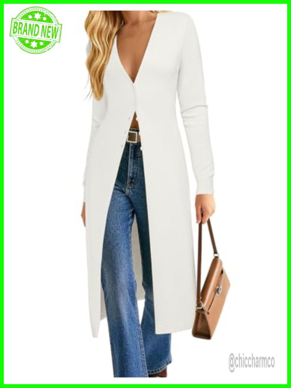 Long Lightweight Knit Duster Cardigan Button Up V-Neck Loose